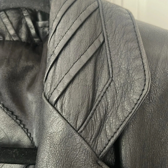 VTG Jacqueline Ferrar Maxi trench Coat long black Leather 90's lined Small - Picture 4 of 17